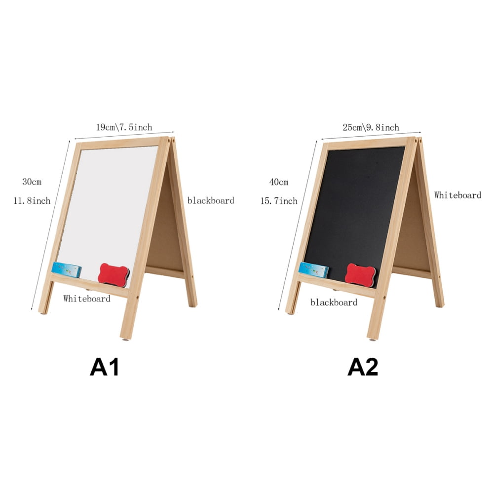 Promotion clearance! Double-sided Foldable Easel Wooden Writing Board Blackboard Drawing Board Wooden Magnetic Message Board Decoration White 19*30cm