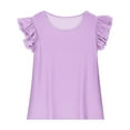 thumbnail image 3 of ZACPNCV Girls Ruffle Sleeve T Shirts Summer Short Sleeve Casual Cute Crewneck Tops Tees Purple 14-15 Years, 3 of 8