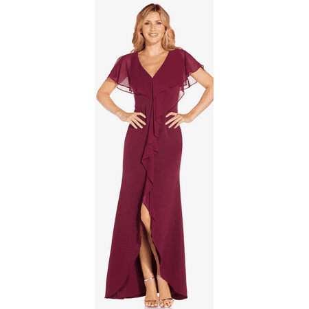 Adrianna Papell BURGUNDY Women's Chiffon Overlay Crepe Mermaid Gown, US 14