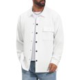 thumbnail image 5 of Men's Vintage Casual Button Down Chest Pocket Jacquard Knit Shirt Jacket M White, 5 of 6