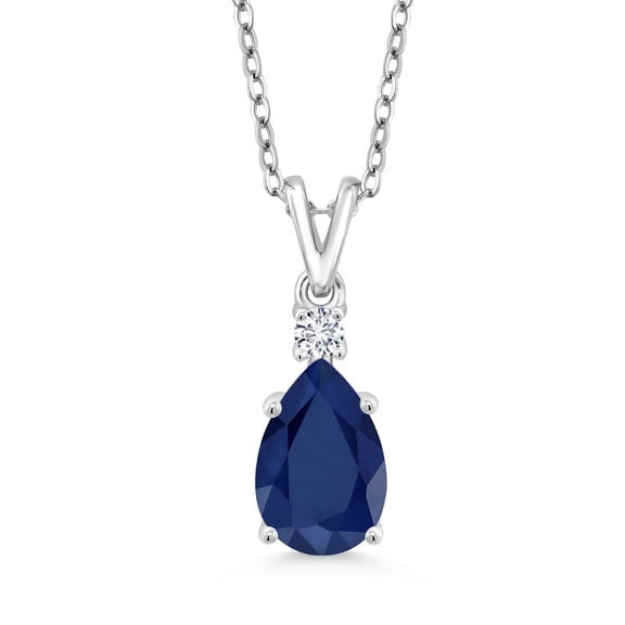 Gem Stone King 2.23 Cttw Blue Sapphire and White Lab Grown Diamond Pendant Necklace for Women | 925 Sterling Silver | Pear Shape 10X7MM | With 18 inch Chain