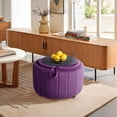 thumbnail image 4 of UIXE 30" Round Storage Ottoman with Flip Top Tray Upholstered Ottoman Coffee Table Modern Velvet Circle Footstool for Bedroom Entryway, Purple, 4 of 7