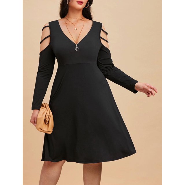 Vestido Midi de Talla Grande con Hombros Al Aire con Cremallera Rosegal Vestidos casuales de talla grande