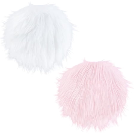 2Pcs 2 Colors Mini Round Fur Sheepskin Rug 30cm Pink White Small Fluffy Carpet Furry Locker Area Rug Cushion for Photographing Background of Jewellery Bedroom Chair Desk Floor