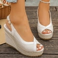 thumbnail image 2 of Fiaer Women's Platform Wedges Sandals Open Toe Buckle Slingback Cross Band Slip-On High Heels Vacation Beach Boho Sandals Beige 6, 2 of 9