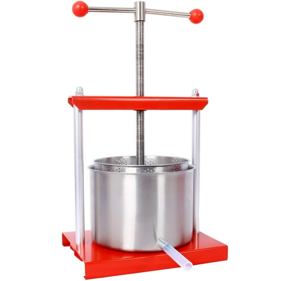 IVV Fruit Wine Manual Press - 0.53Gal/2L - T-Handle Stainless Steel Barrels Press Machine for Juice, Cider,Wine,Olive Oil - Red