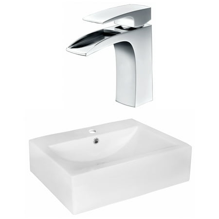 Rectangle Single Hole - 20.25-in. W Above Counter White Vessel Set For 1 Hole Center Faucet - Faucet Included