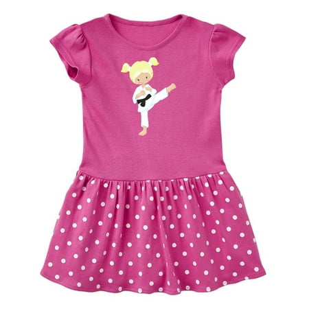 

Inktastic Cute Girl Blonde Hair Karate Pose Black Belt Gift Toddler Girl Dress