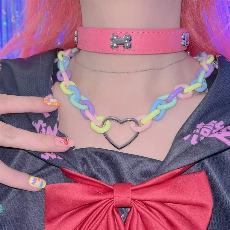 CoCopeaunt Pink Choker Necklace Y2K Jewelry Cute Heart Necklaces