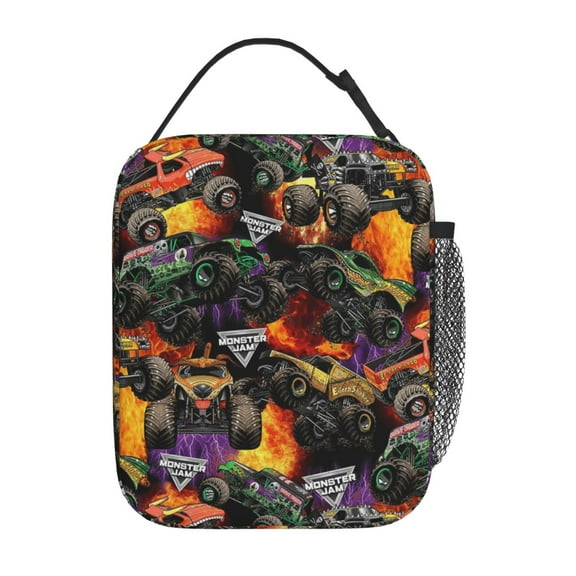 Insulation Portable Lunch Bag, Monster Truck Jam Thermal Container with Adjustable Shoulder Strap