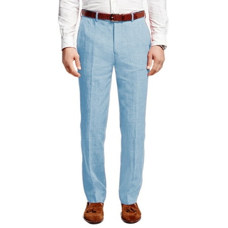 New 5683-2 Brooks Brothers Mens Light Blue Fitzgerald Fit Linen Blend Pants 40W 32L