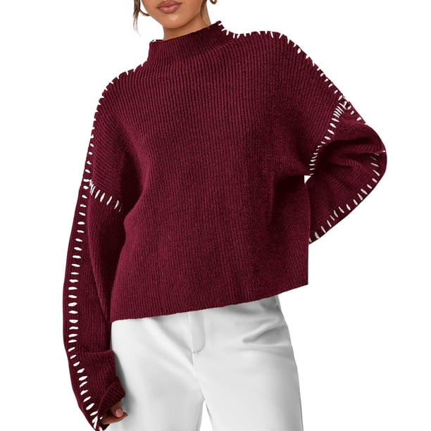 Suéter PRETTYGARDEN Otoño 2025 Vino Tinto XL Oversized