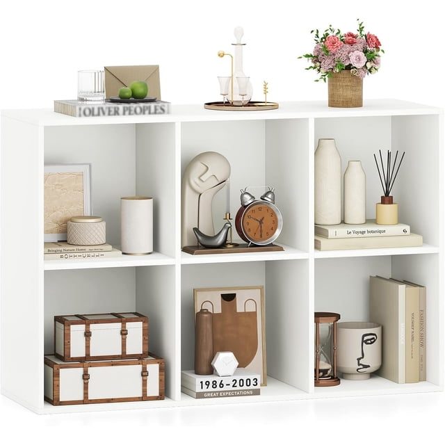 Librero Organizador de 6 Cubos, Estante Minimalista de Madera para Libros y Organizar, Librero para Sala Oficina Dormitorio 90X30X60CM(Blanco)