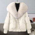 thumbnail image 2 of LWavelet Fur-Collar Double-Breasted Puffer Jacket Women Warm Winter Trendy Cozy Versatile Outerwear White 2XL, 2 of 4