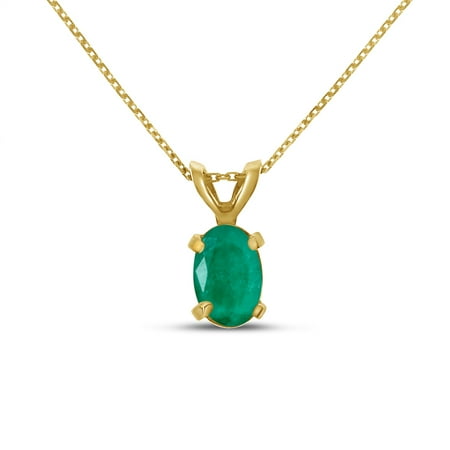 - 14k Yellow Gold Oval Emerald Pendant with 18