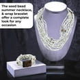 thumbnail image 4 of Handmade Seed Bead Necklace & Bracelet Set - White Boho Jewelry for Women - Layered Multi Strand Beaded Statement Jewelry w/ Wooden Clasp - Necklace  18" - Strechable Bracelet Christmas Gifts, 4 of 7