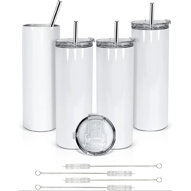 20 Oz Skinny Double Wall Stainless Steel Tumbler 4 Pack / With Straws