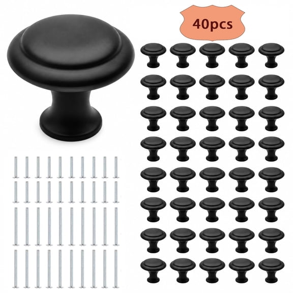 40 Pack Cabinet knobs, Black Kitchen Cabinet Knobs 1-3/16" Handles Knobs for Dresser Drawers-Kitchen Cabinet Hardware with Screws