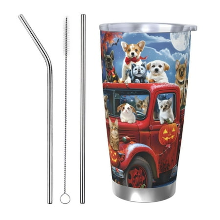 

Junzan Halloween Pets Pumpkins for 20oz Stainless Steel Insulated Car Cup with Spillproof Lid - Insulated Coffee Mug Thermal Cup-Straw Three-piece Set