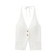 thumbnail image 4 of HH TRAF Mujeres Nueva Moda Color Sólido Sarga Sin Mangas Cuello Halter Top Femenino Elegante Tirantes Sin Espalda High Street Casual Top, 4 of 5