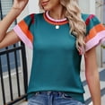 thumbnail image 5 of Posijego Womens Summer Short Sleeve Sweaters Striped Color Block Pullover Tops Lightweight Knit Sweater, 5 of 6