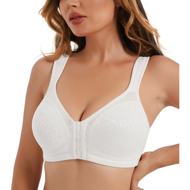 Curyon Womens Front Closure Wireless Unpadded Back Support Posture Bra,40DDD