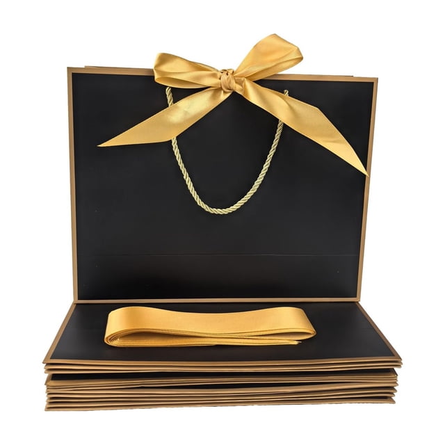 Bolsas de regalo TKSBAG, 12 unidades, medianas, 32 x 25 x 11 cm, oro negro