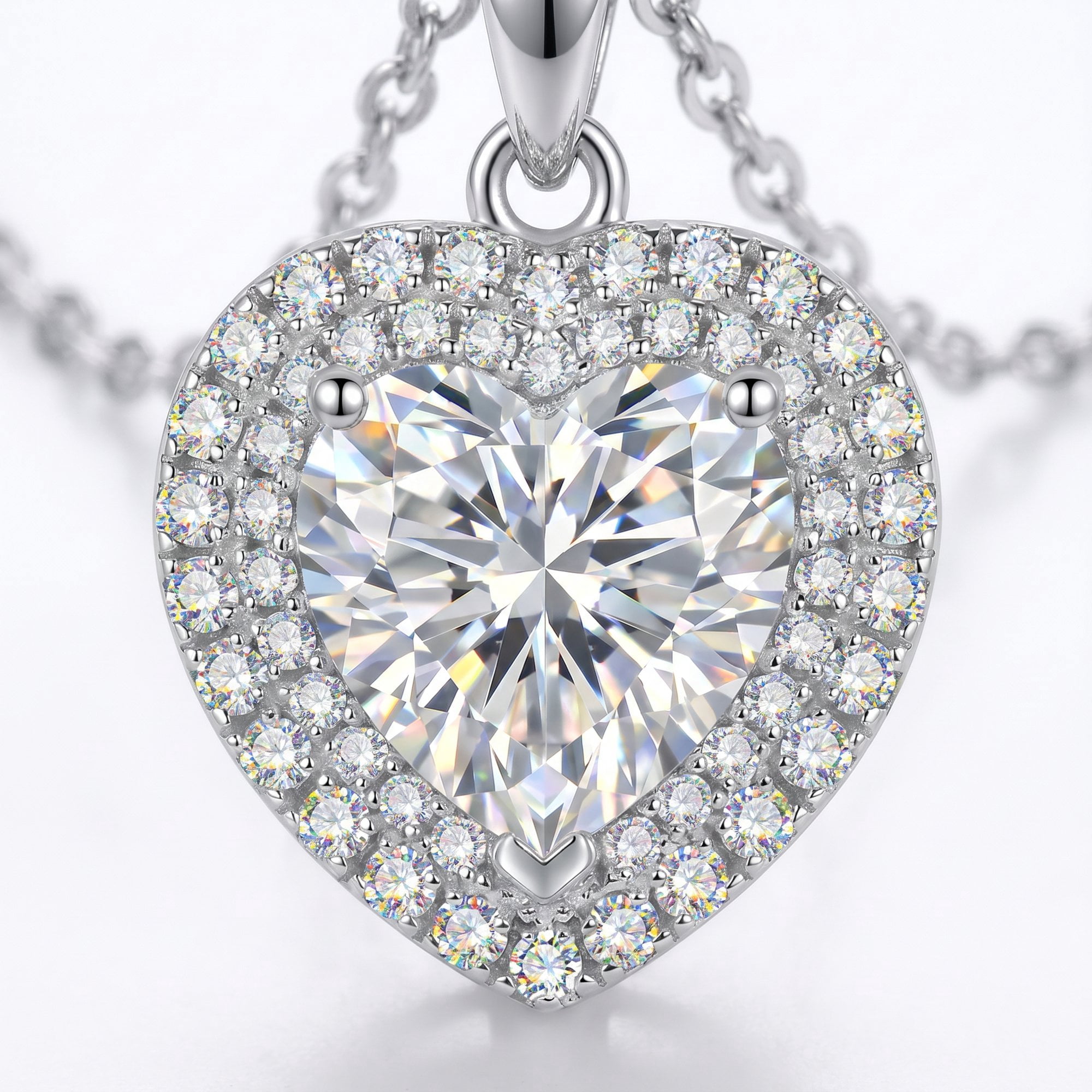 Moonelle Moissanite Heart Necklace for Women, 2 Carat Heart Pendant in 925 Sterling Silver, White Gold Plated, Gift Jewelry