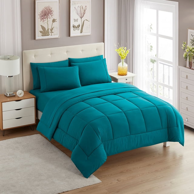 Set de edredón Sweet Home Collection Teal Twin XL, 7 piezas