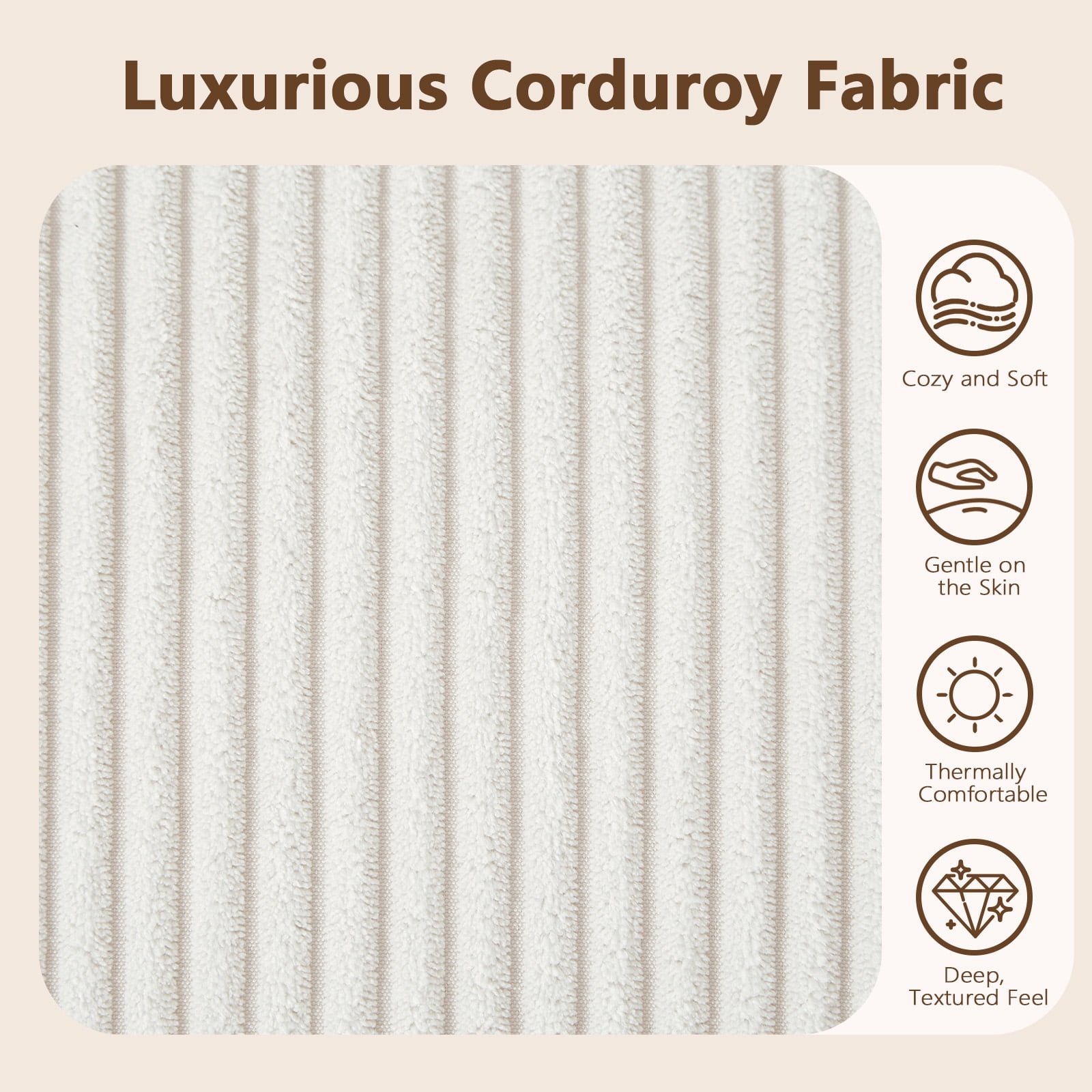 63" Corduroy Convertible Chaise Lounge Loveseat with Storage, USB Ports & Lumbar Pillows