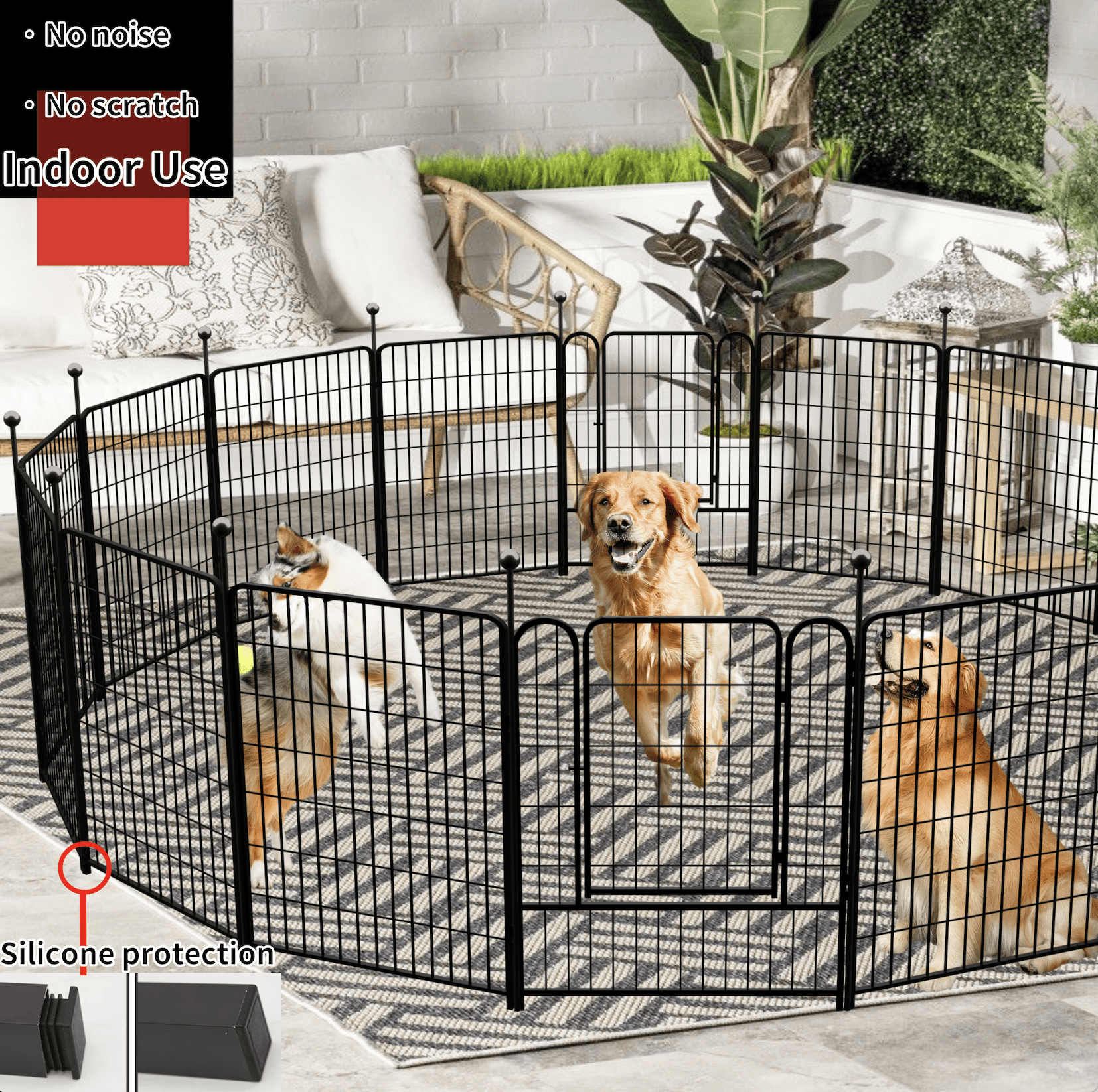 IGOOUO 3ft High Lightweight Portable Metal Outdoor Dog Pen Play Pen for Medium & Large Dogs with 4 Add-on Panels