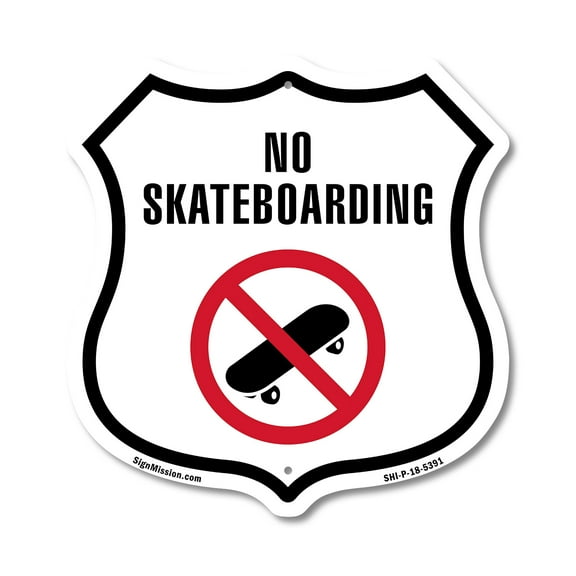 No Skateboarding 12 inch X 12 inch Shield-Shaped Rust-Free Aluminum Metal Sign Weather Resistant Made in the USA