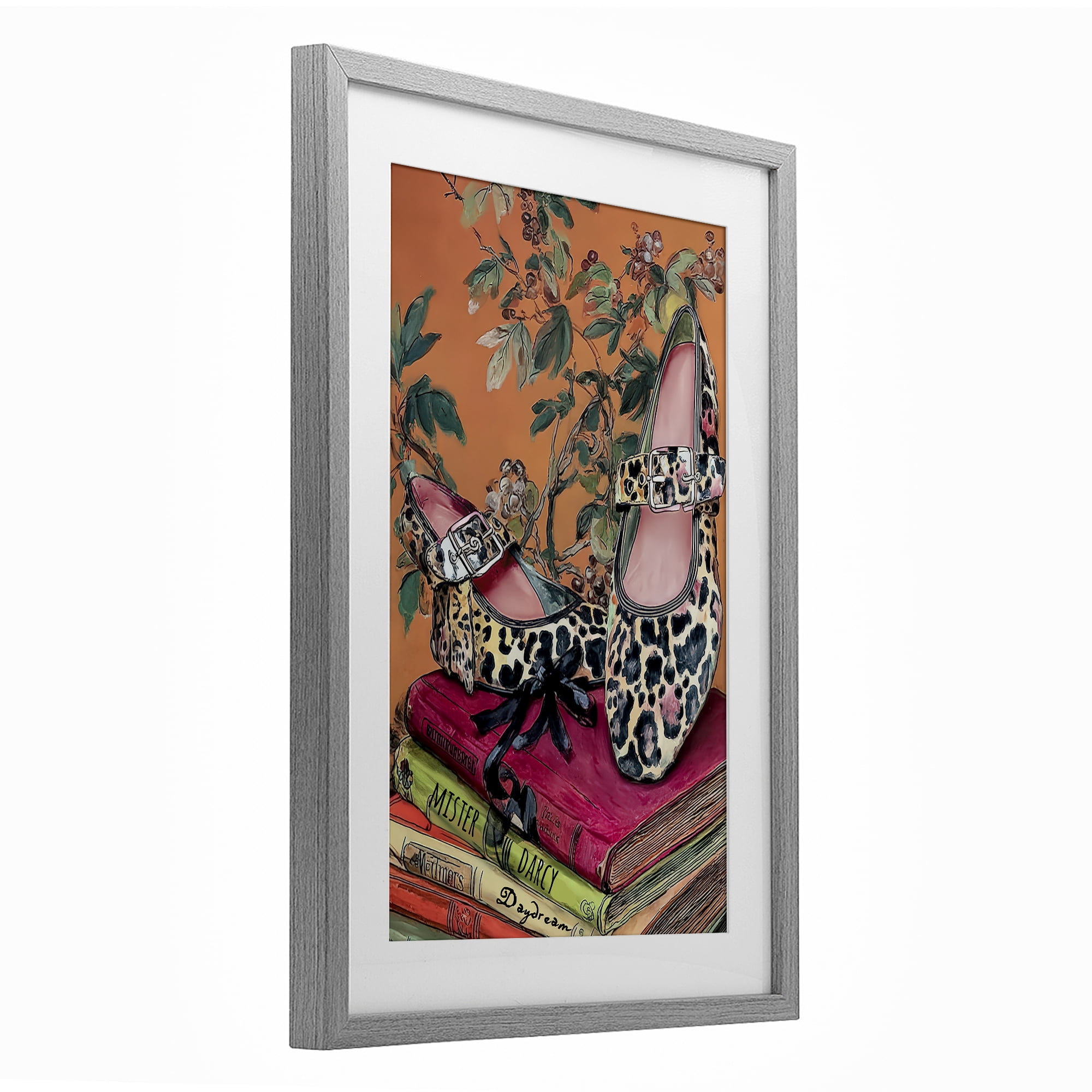 Stupell Industries On My Feet Shoes & Books Gray Framed Print Under Glass, design by Annabelle Hall
