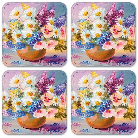 Vinyl Drink Coasters - Set of 4 - Flowers in a Vase