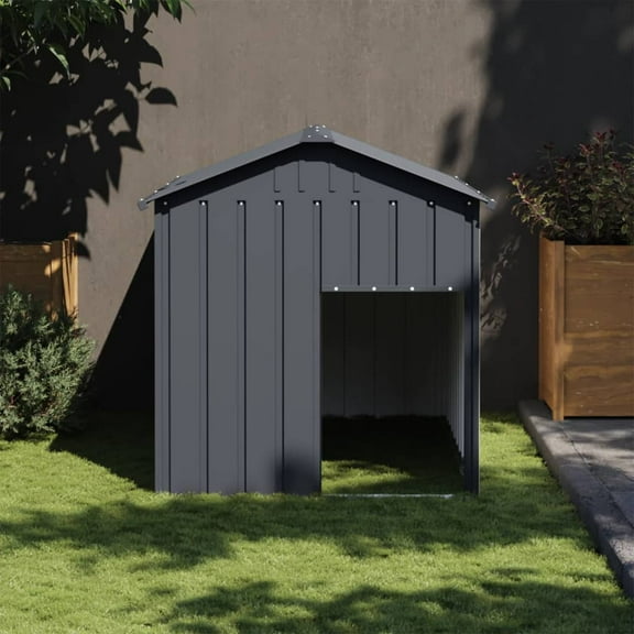 vidaXL Dog House Anthracite Galvanized Steel Medium Durable Dog House