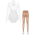 thumbnail image 5 of Doomiva Women Figure Skating Outfit Long Sleeve Rhinestone Dress with Mesh Boot Cover Tights White L, 5 of 5
