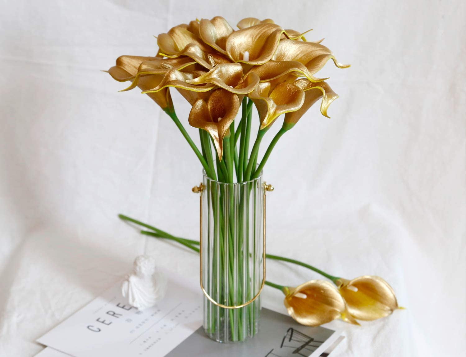 20Pcs Artificial Calla Lily Flower Real Touch Latex Flowers for DIY Wedding Bouquet Party Home Decor (Pure White)