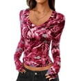 thumbnail image 1 of Crop Top PRETTYGARDEN Mujer Manga Larga Cuello en V Rojo Floral, 1 of 9