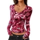 thumbnail image 1 of Crop Top PRETTYGARDEN Mujer Manga Larga Cuello en V Rojo Floral, 1 of 9