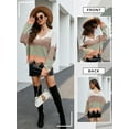 thumbnail image 7 of Xuanfei Women Striped Colorblock Deep V Neck Long Sleeve Fringed Ripped Crop Sweater, 7 of 7
