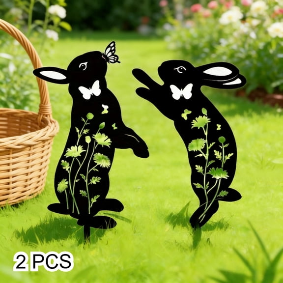 2 Pcs Metal Bunny Garden Stakes Outdoor Decor, Easter Rabbit Yard Stake Silhouette Lawn Decoration for Garden Patio Yard Planter, Spring Outdoor Bunny Decor Lawn Ornament Gift for Home Garden Lovers