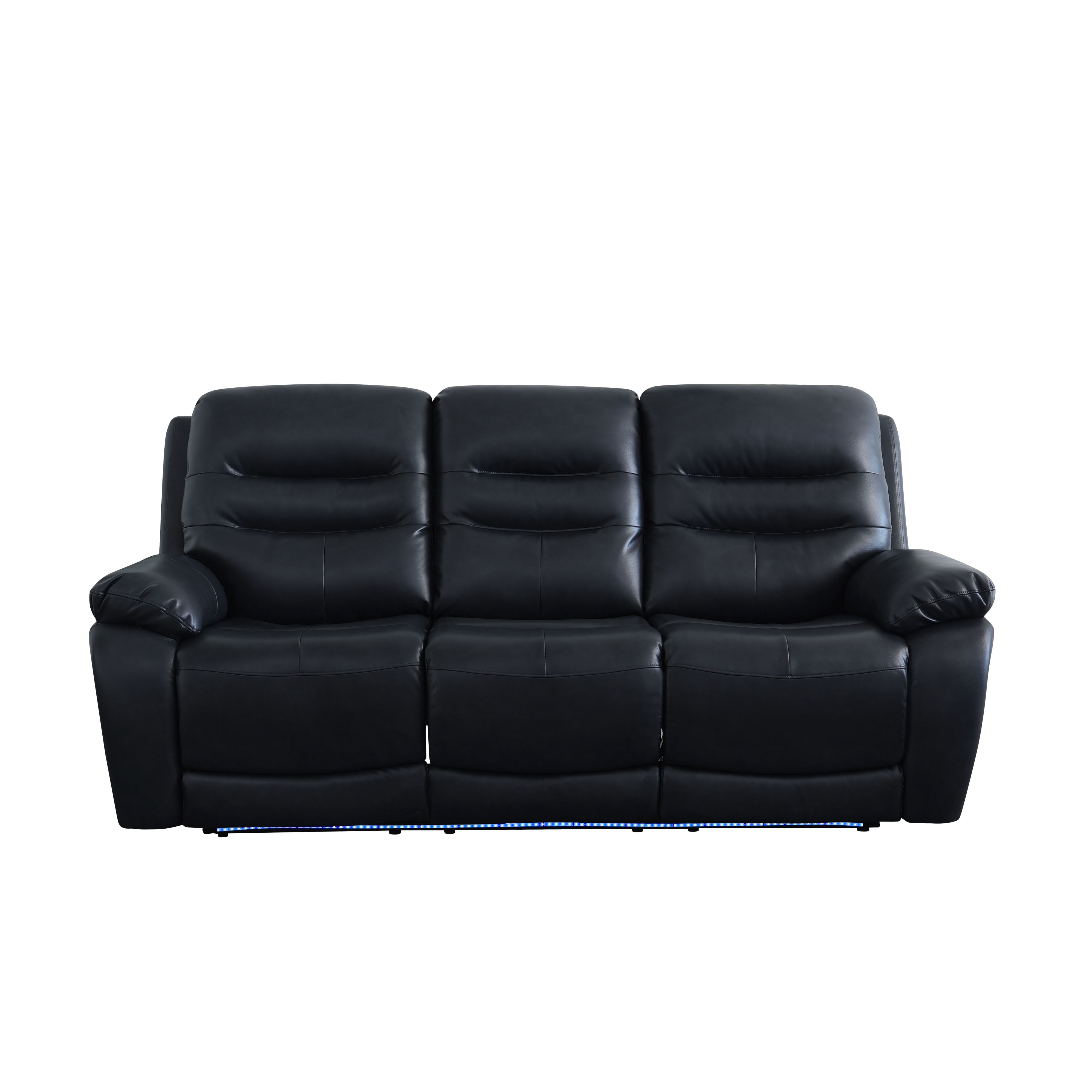 MAYEERTY 3-Seat Intelligent Recliner Sofa with Breathable Leather, LED Light & USB Charging for Family Living Room