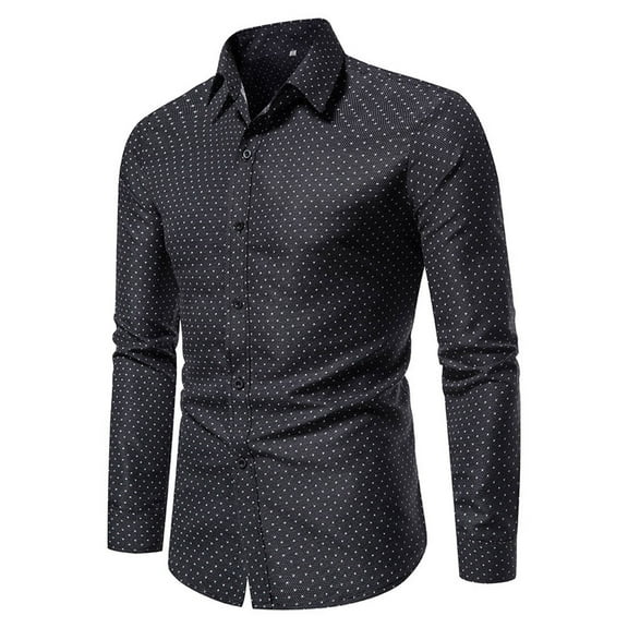 Azrian Long Sleeve with Turn-down Collar and Button Shirt for Men,Men's Printed No Iron Loose Button Lapel Long Sleeved Shirt