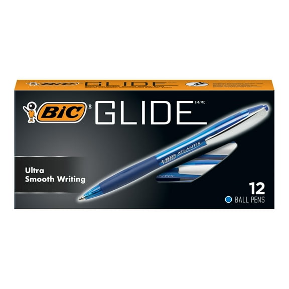 BIC Glide Black Retractable Ballpoint Pens, Medium Point (1.0mm), 12-Count, Blue