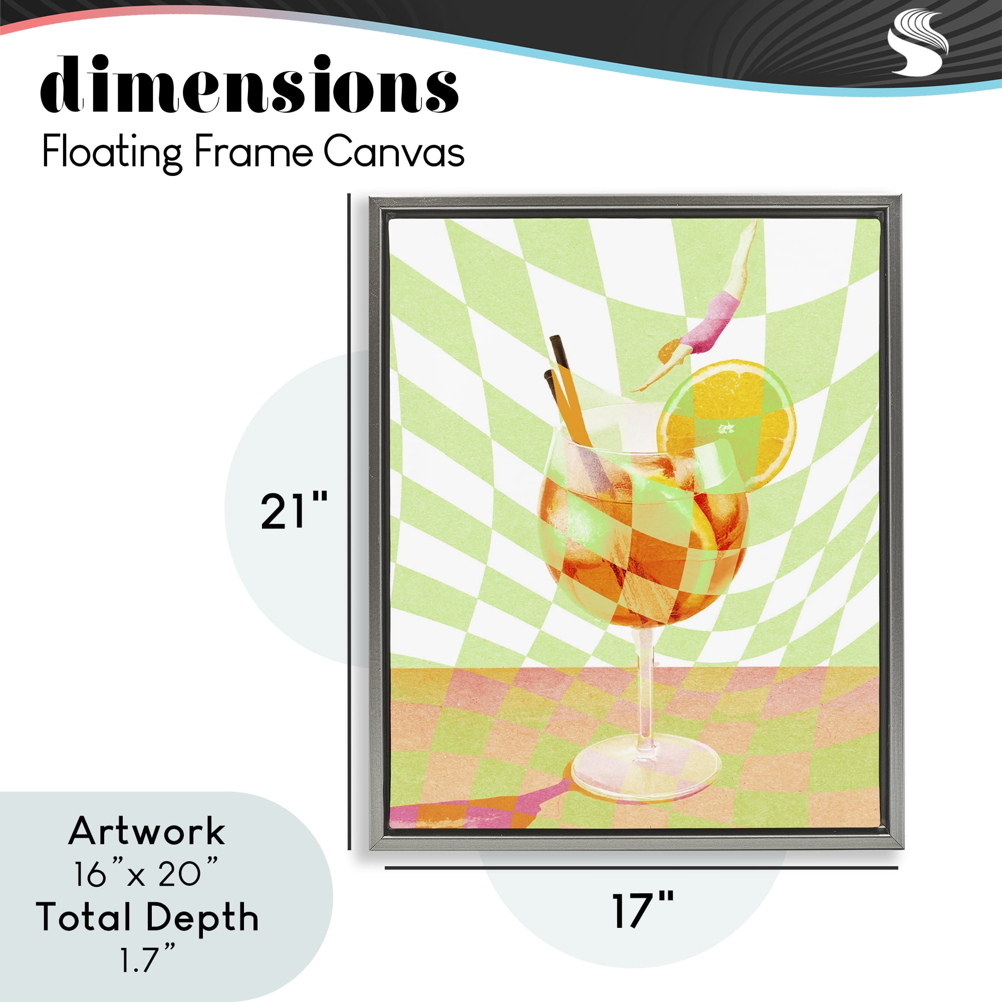Retro Swimmer Summer Cocktail Gray Framed Floater Canvas Wall Art, design by Lil' Rue