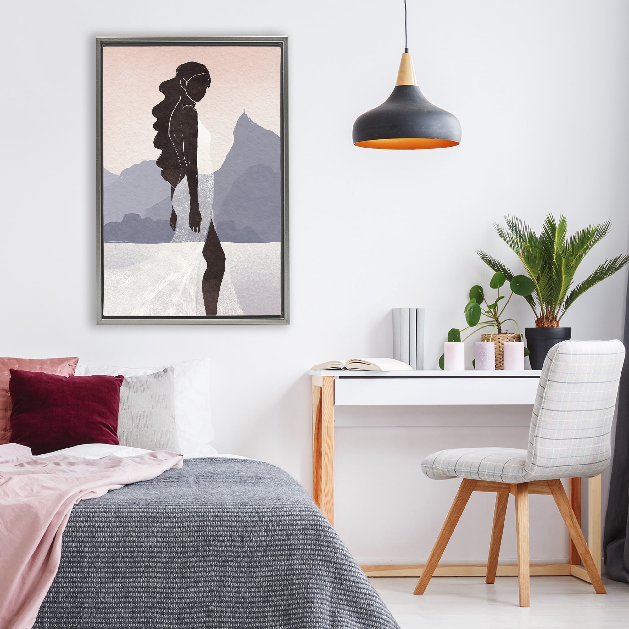 Stupell Industries Garota Silhouette Portrait Gray Framed Floater Canvas Wall Art, design by Yuyu Pont