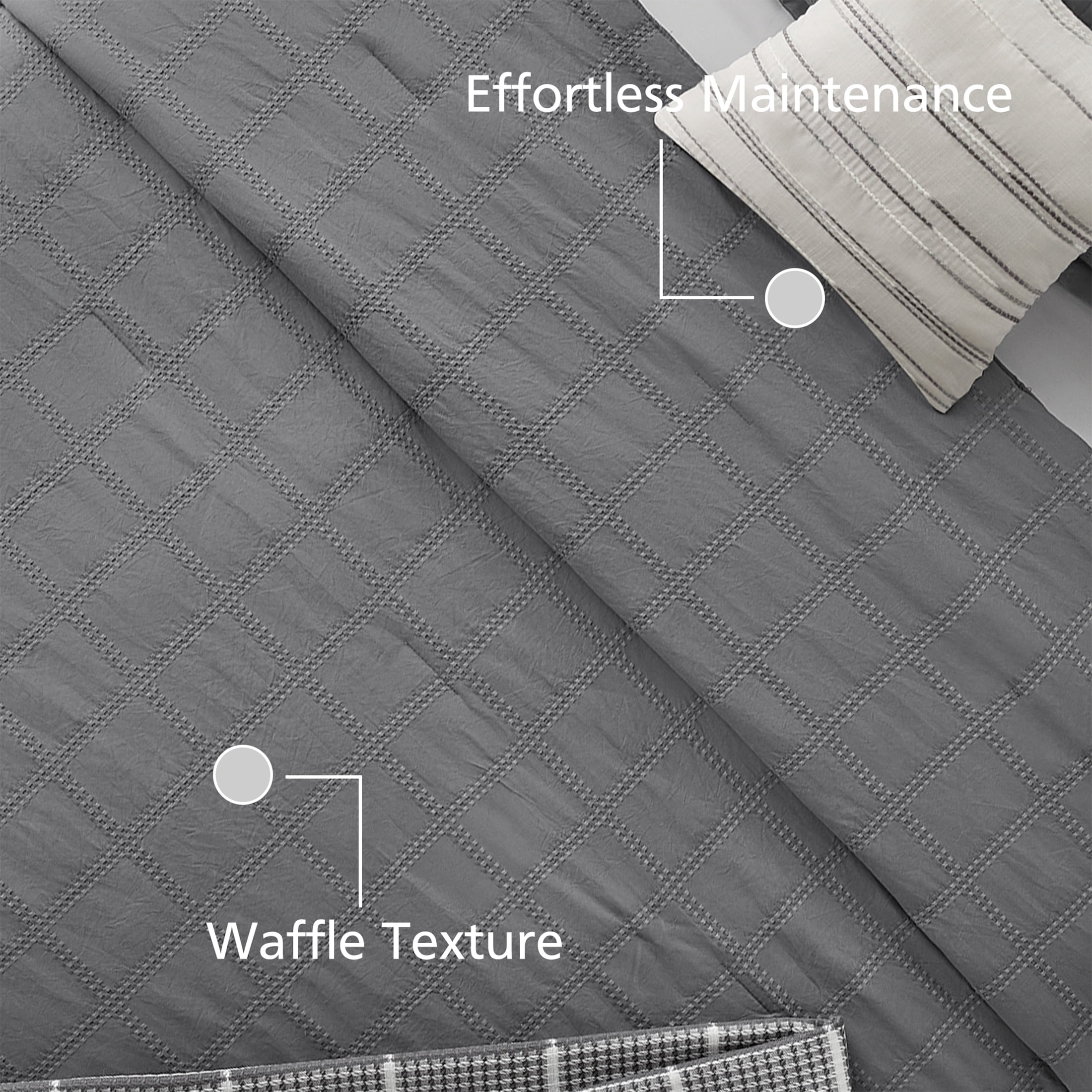 Mainstays Full/Queen Comforter Set, All-Season, 5-Piece, Grey Waffle Check