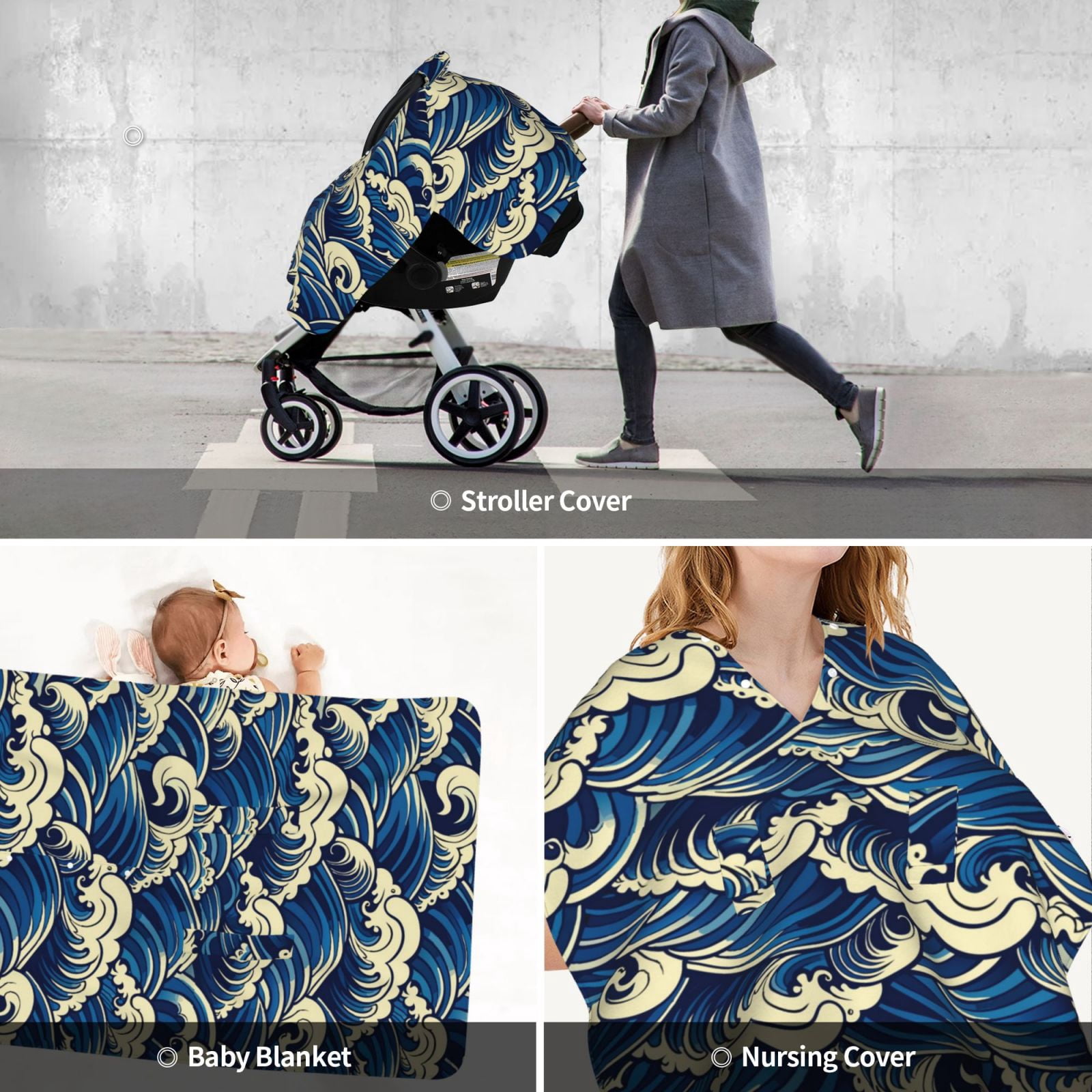 Car Seat Cover Baby - Japanese Water Wave Breathable Infant Car Seat Cover for Baby Carseat, Lightweight Comfort Baby Essentials Must Haves Newborn Stuff for Girl Boy
