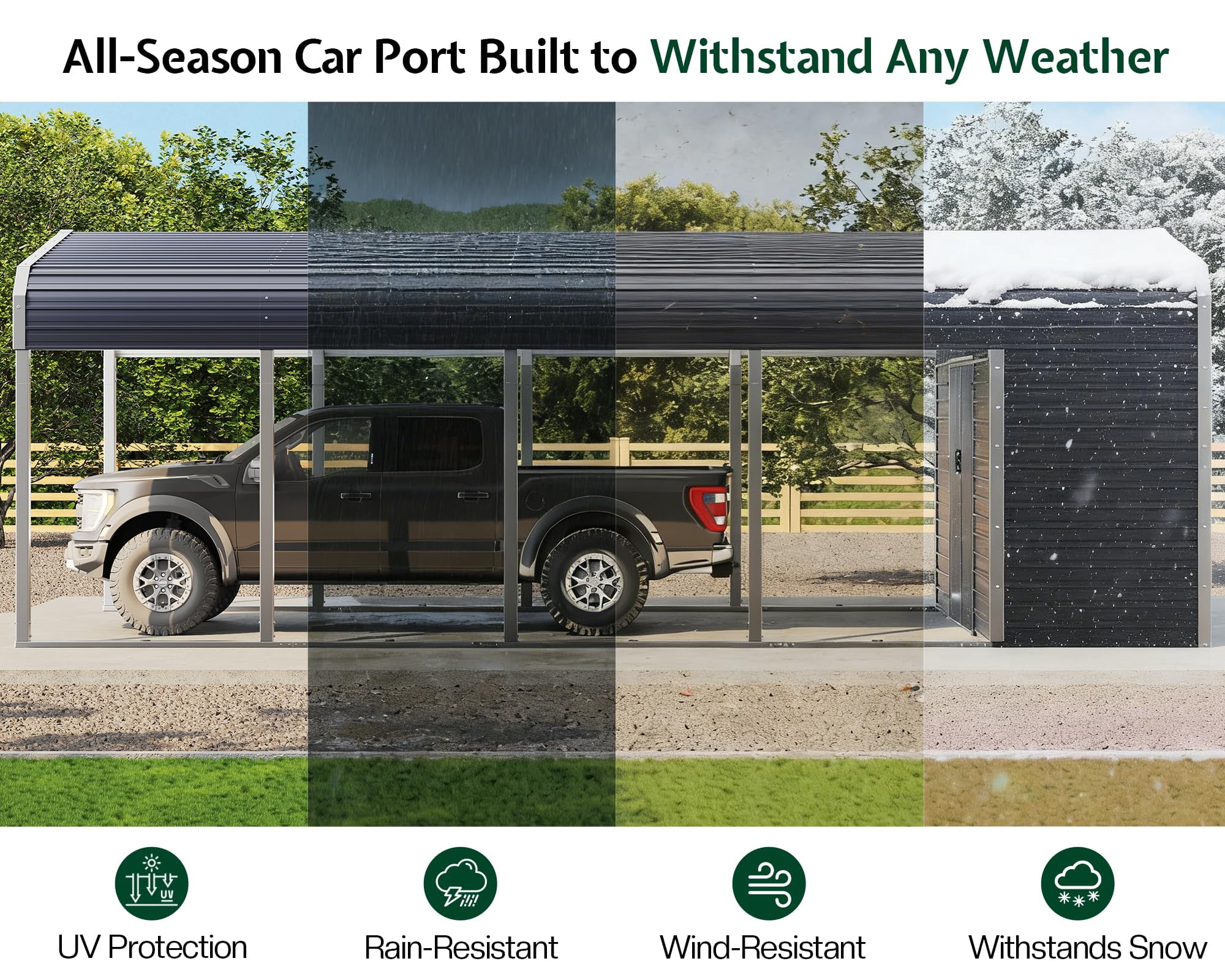Jocisland 12'x24' 2-in-1 Carport & Storage Shed, Heavy Duty Carport with Galvanized Steel Roof, 2 Transparent Panels & Double Doors for Cars, Trucks