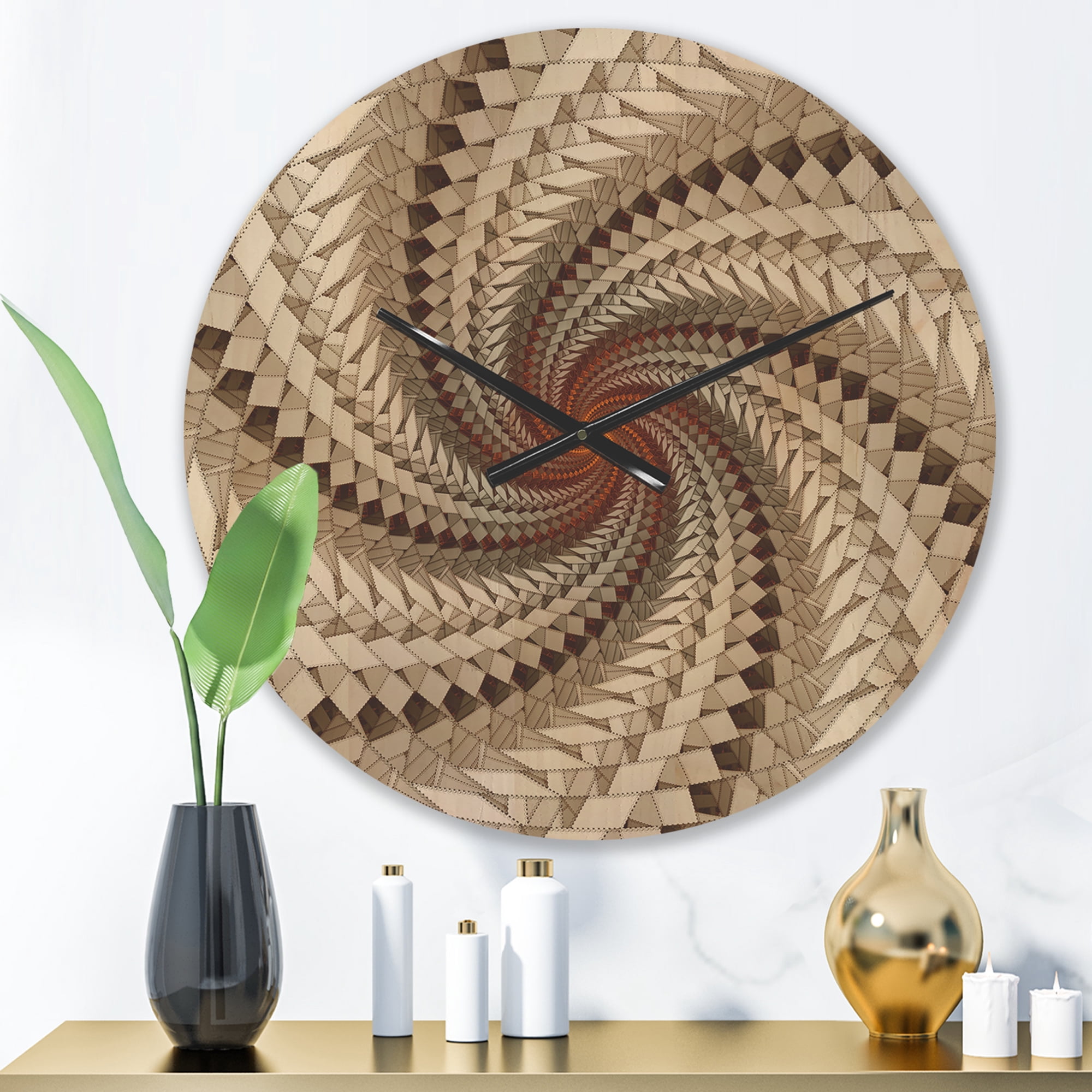 Designart 'White and Brown Fractal Spiral Pattern ' Modern Wood Wall Clock